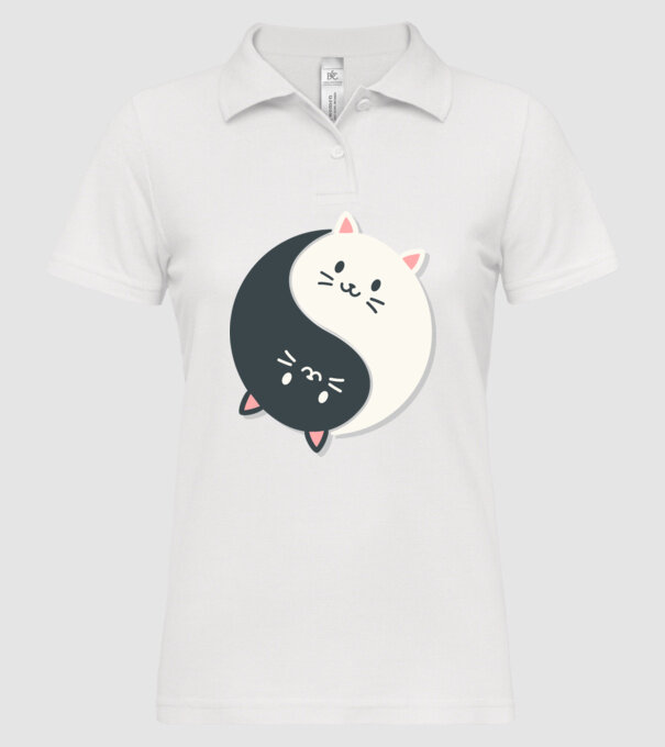Pisicuțe Yin Yang model alb pe tricou