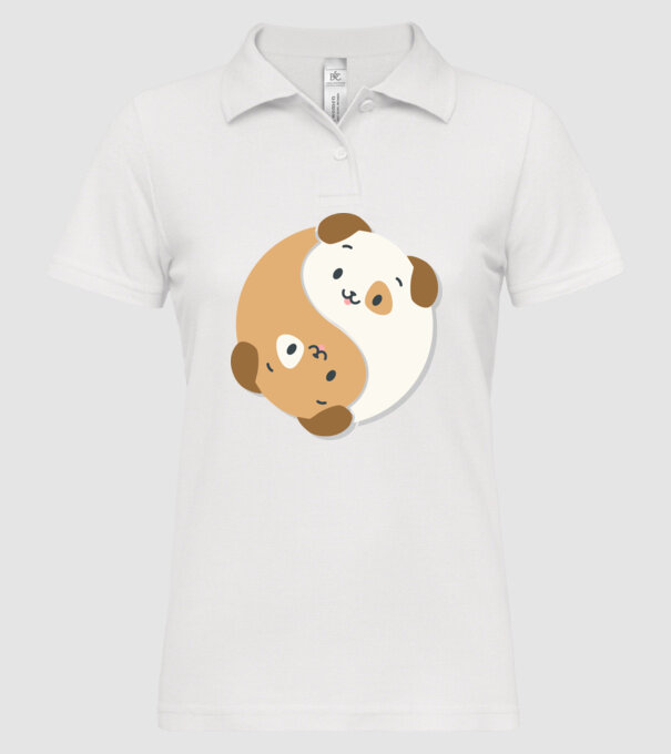 Câini Yin Yang model alb pe tricou