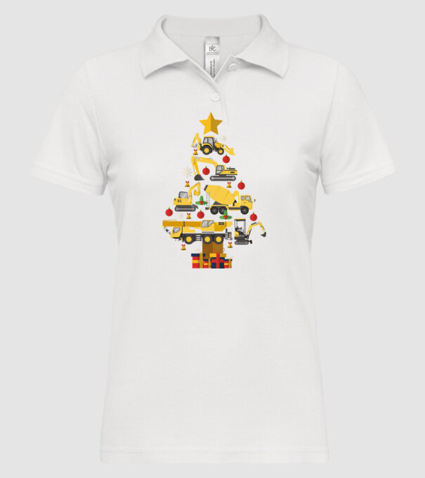 Construcția vehiculului pom de Crăciun model alb pe tricou