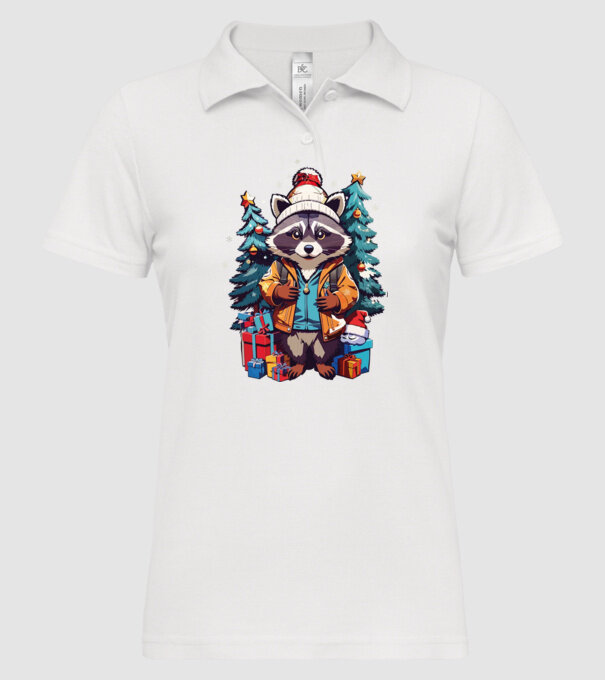 Crăciunul ratonilor model alb pe tricou
