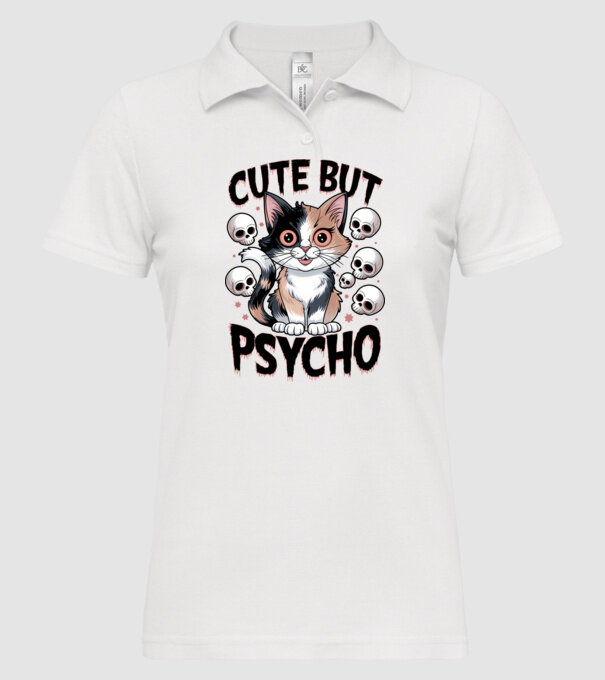 Cute, but Psycho pisică Alb model alb pe tricou
