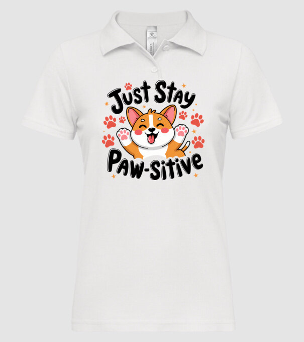 Just Stay Paw-sitive Alb model alb pe tricou