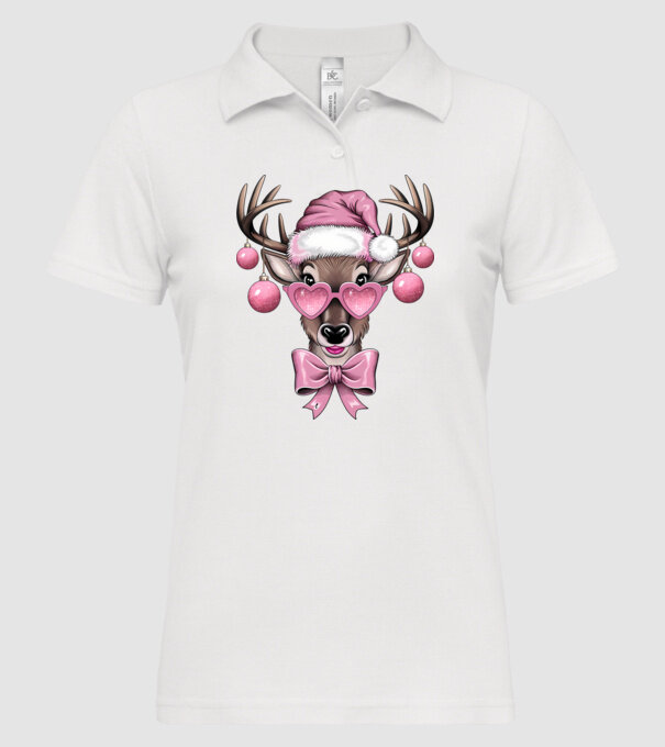 Pink Xmas Reindeer model alb pe tricou