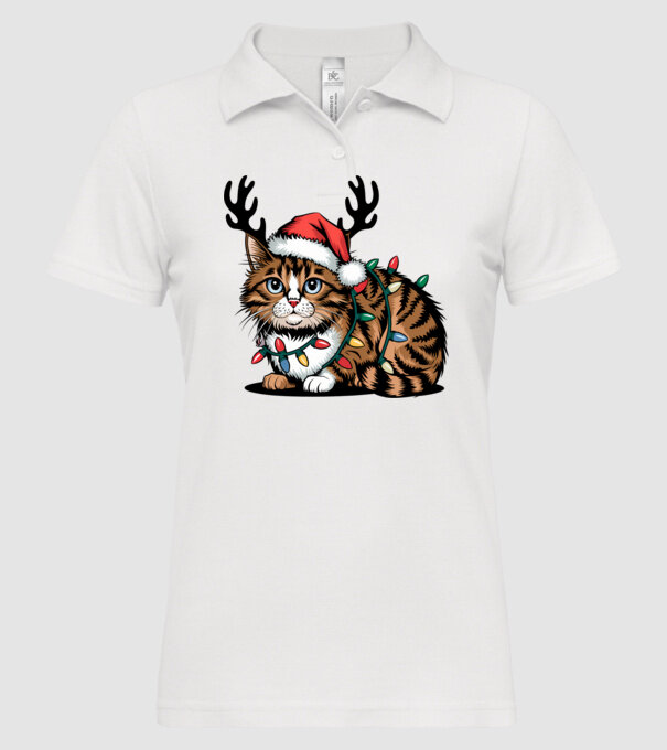 Pisica de craciun model alb pe tricou