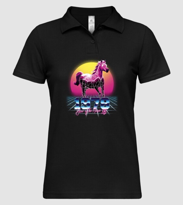 1978 Year of the Horse model negru pe tricou