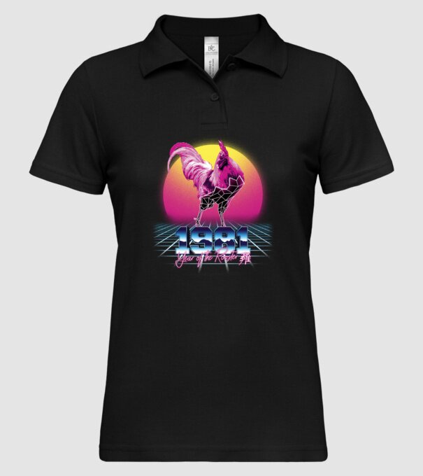 1981 Year of the Rooster model negru pe tricou