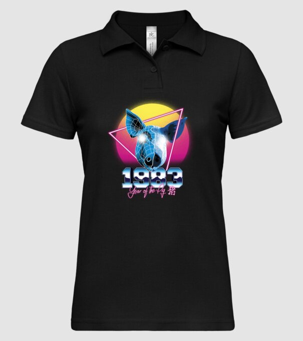 1983 Year of the Pig model negru pe tricou