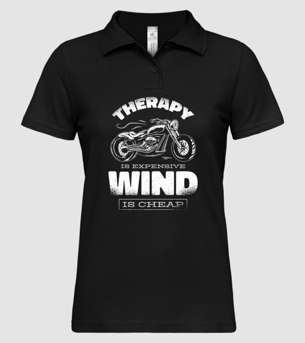 Terapia este scumpă, vântul este mai ieftin - Motociclist model negru pe tricou