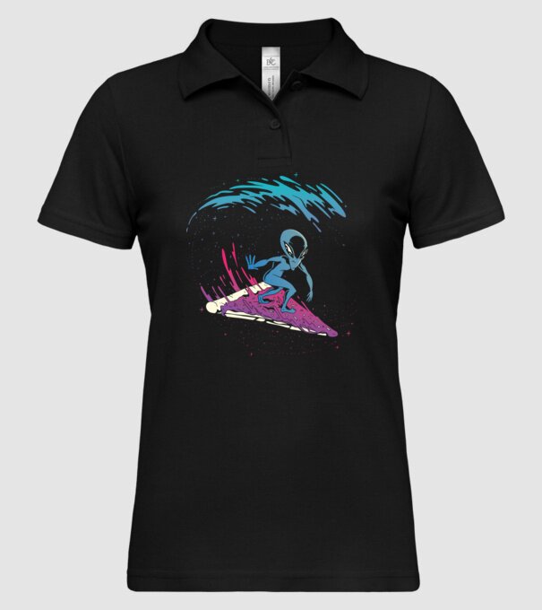 Alien Pizza Surf tricou amuzant model negru pe tricou