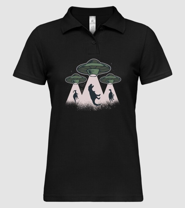 Alien OZN dinozaur model negru pe tricou