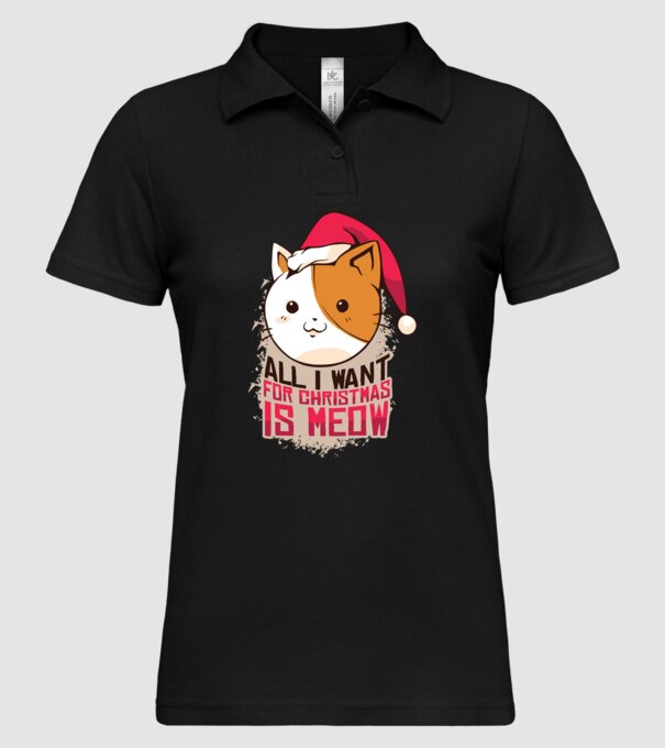 All I want for christmas is MEOW tricou cu pisică model negru pe tricou