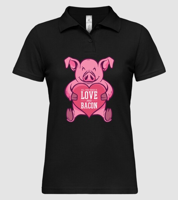 All you need is love and bacon model negru pe tricou