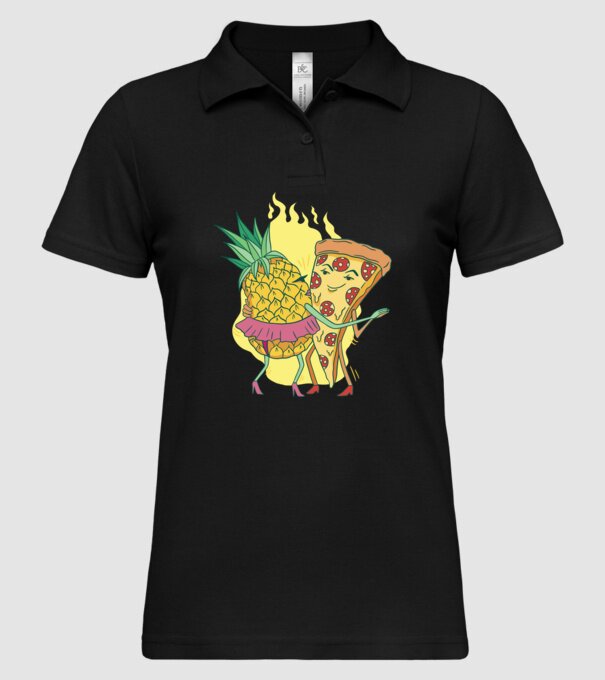 Pizza cu ananas Dragoste model negru pe tricou