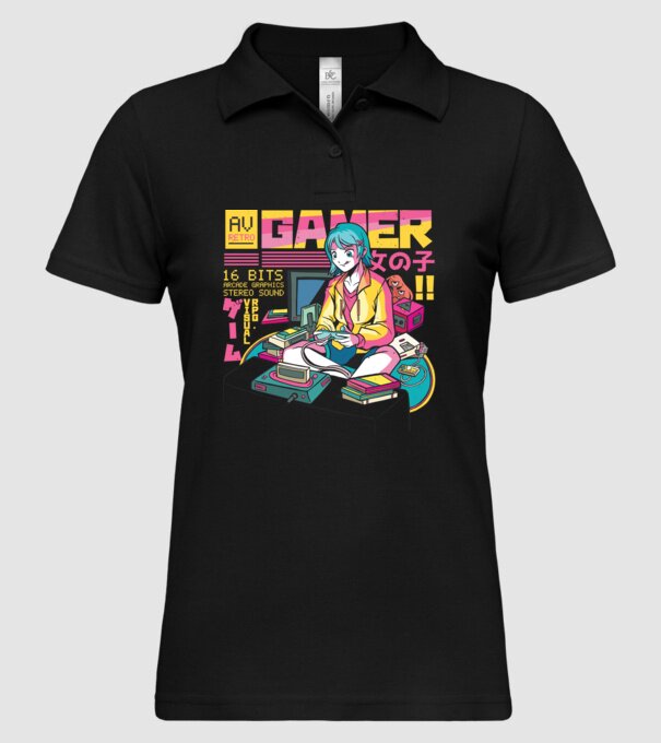 Anime fată Gamer model negru pe tricou