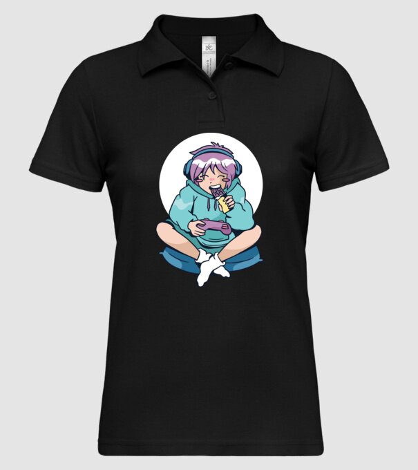 Anime Gamer Fată cu ciocolată model negru pe tricou