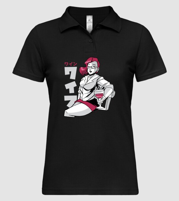Anime fată cu vin model negru pe tricou