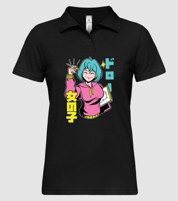 Anime fată desenând model negru pe tricou