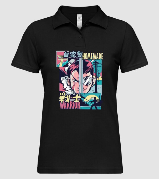 Anime Vaporwave Home Made Warrior model negru pe tricou