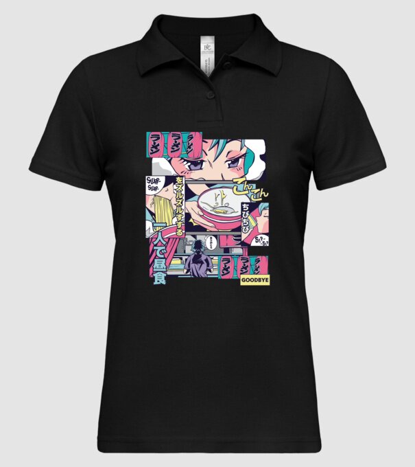 Anime Vaporwave Ramen model negru pe tricou