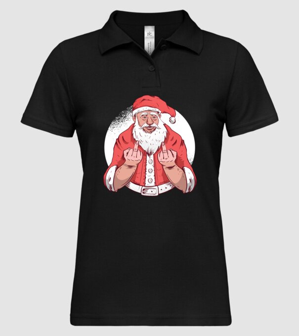 Moș Crăciun antisocial arată degetul model negru pe tricou