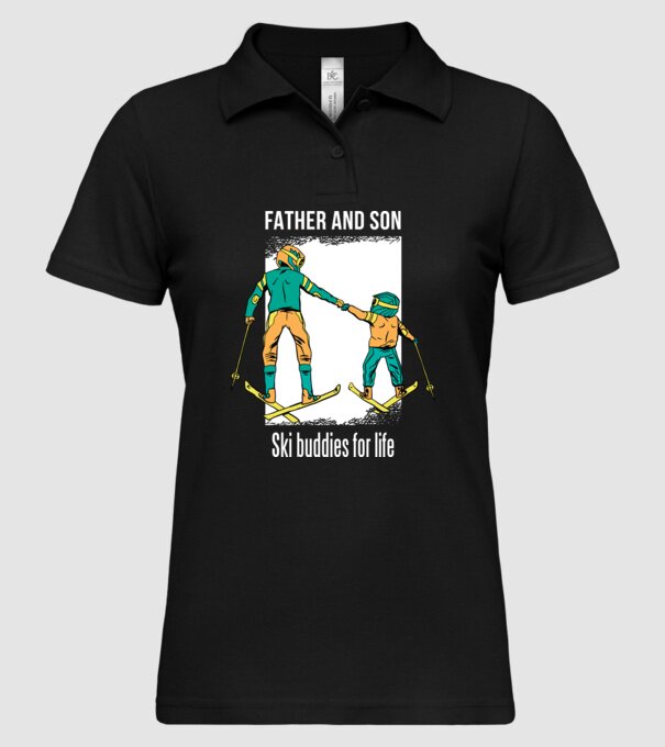 Tată și fiu parteneri de schi pe viață model negru pe tricou