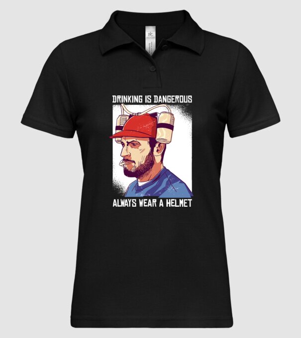 Băutul este periculos, poartă întotdeauna o cască model negru pe tricou