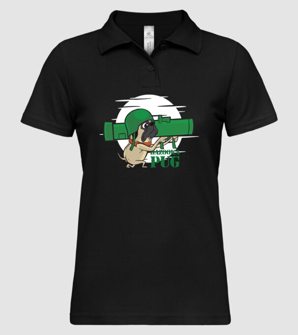 Mops Bazooka model negru pe tricou