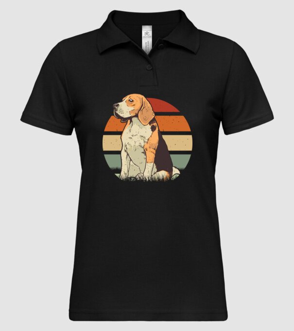 Beagle Retro Sunset model negru pe tricou