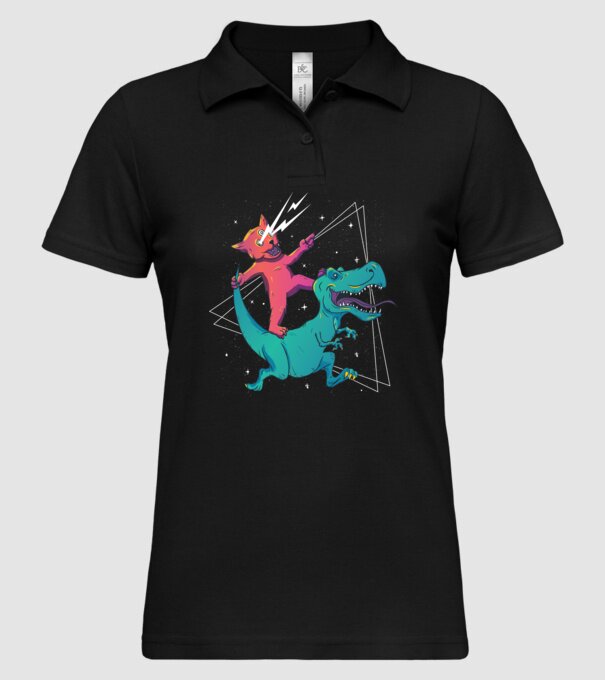 Pisică drogată pe dinozaur model negru pe tricou