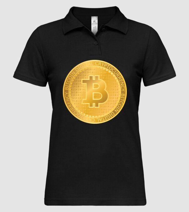 Monedă de aur Bitcoin model negru pe tricou