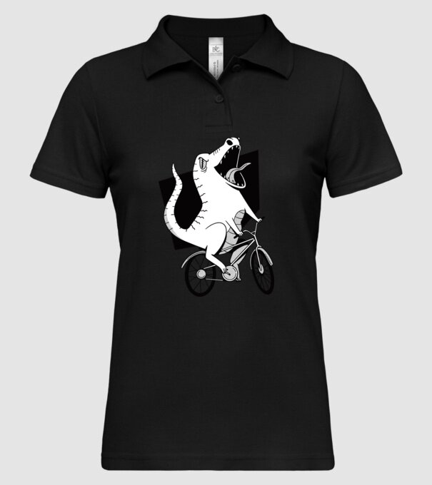 Dinozaur cu bicicletă model negru pe tricou