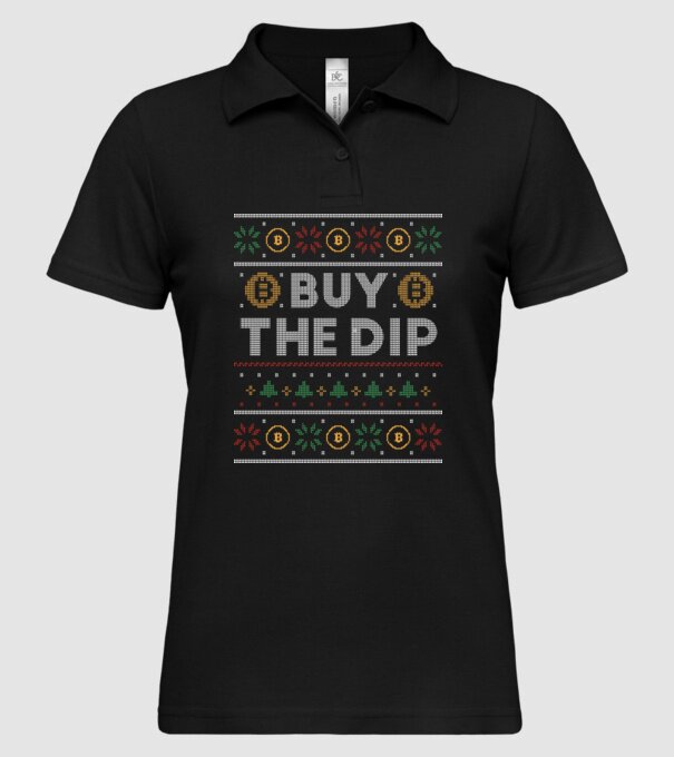 Buy the Dip Bitcoin Ugly Sweater model negru pe tricou
