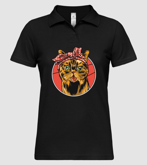 Cap de pisică cu batic model negru pe tricou