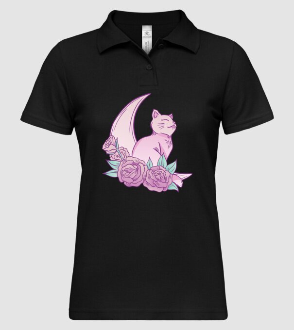 Pisică pe lună model negru pe tricou