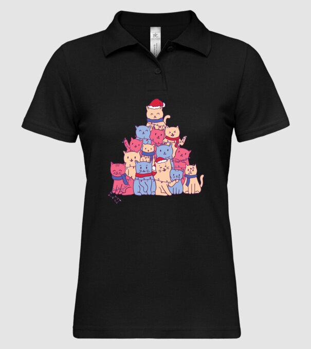 Pom de Crăciun Pisică model negru pe tricou