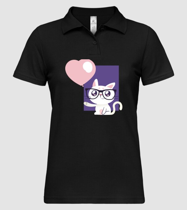Inimă Pisică cu balon model negru pe tricou