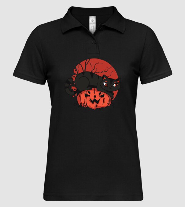 Pisică pe dovleac Halloween model negru pe tricou