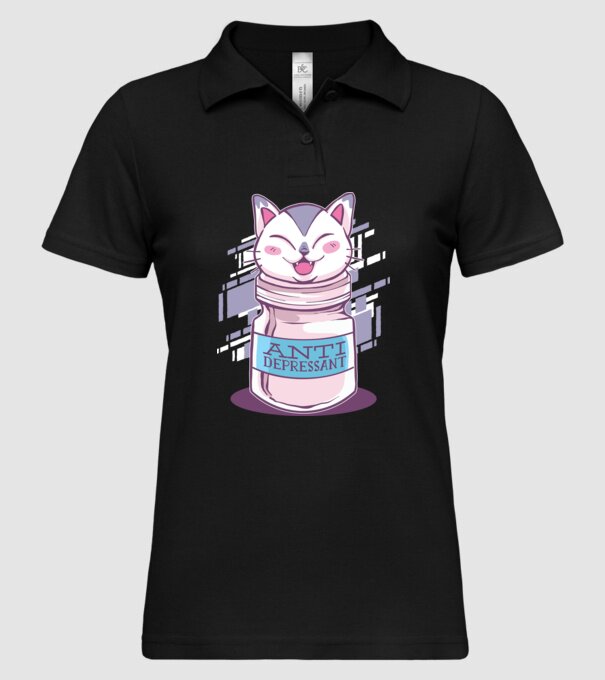 Tabletă antidepresivă pisică model negru pe tricou