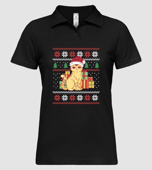 Pulover urât cu pisică model negru pe tricou