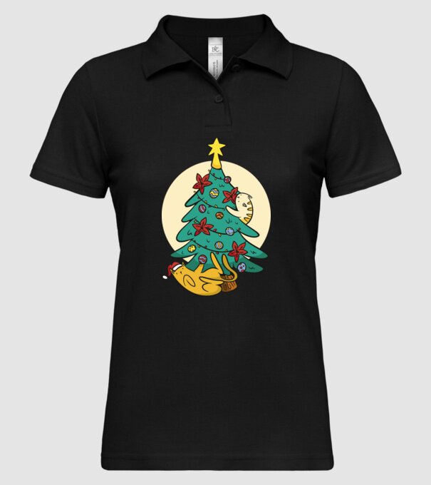 Crăciun cu pisică model negru pe tricou