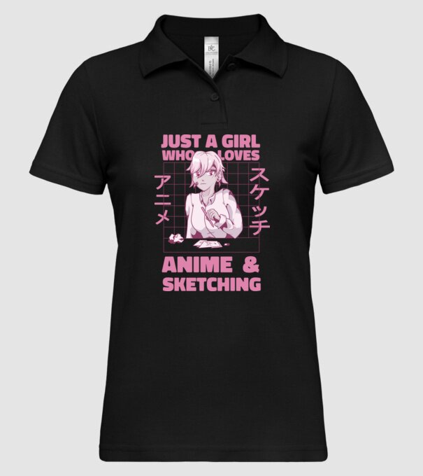 Doar o fată căreia îi place Anime și desenul model negru pe tricou