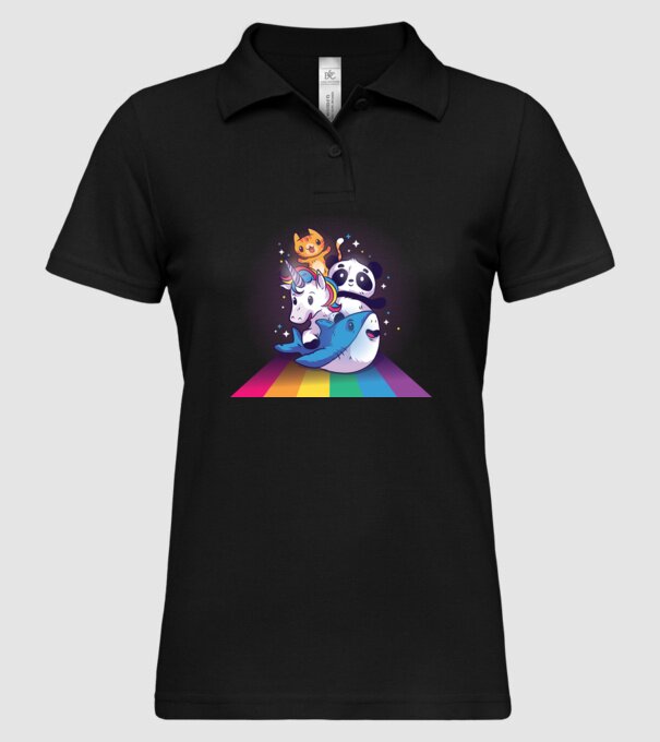 Animale drăguțe cu curcubeu model negru pe tricou