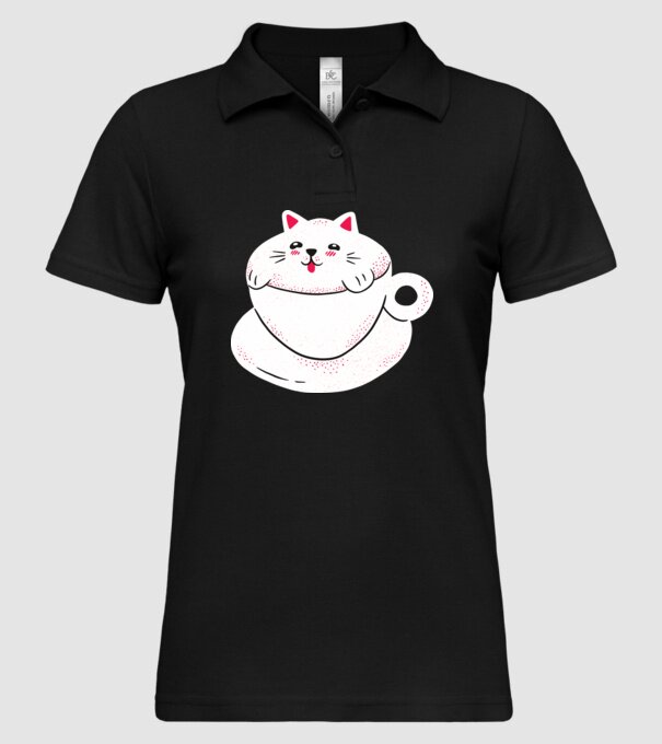 Tricou cafea cu pisică drăguță model negru pe tricou
