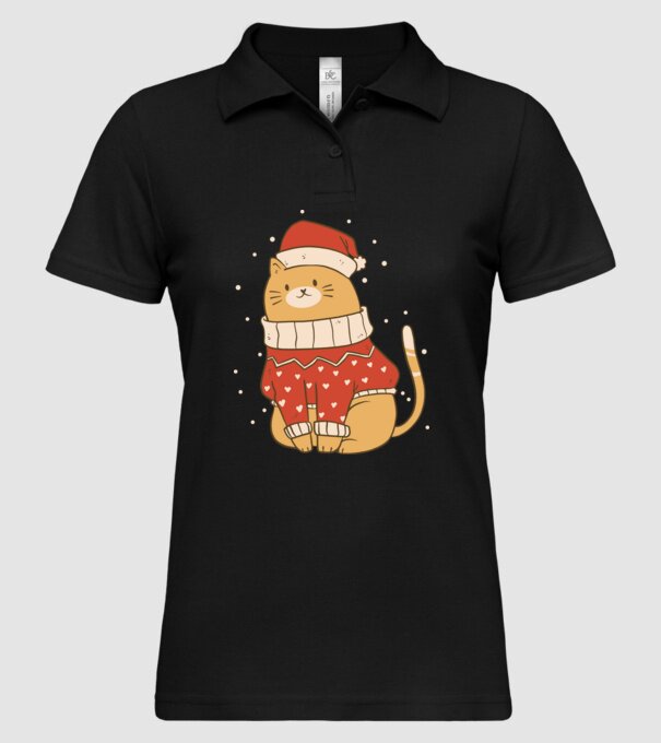 Pisică drăguță de Crăciun model negru pe tricou