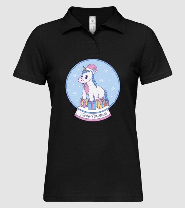 Glob de zăpadă drăguț, de Crăciun, cu Unicorn model negru pe tricou