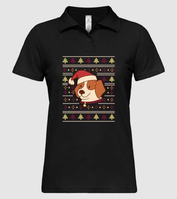 Pulover urât de Crăciun cu cățeluș drăguț model negru pe tricou