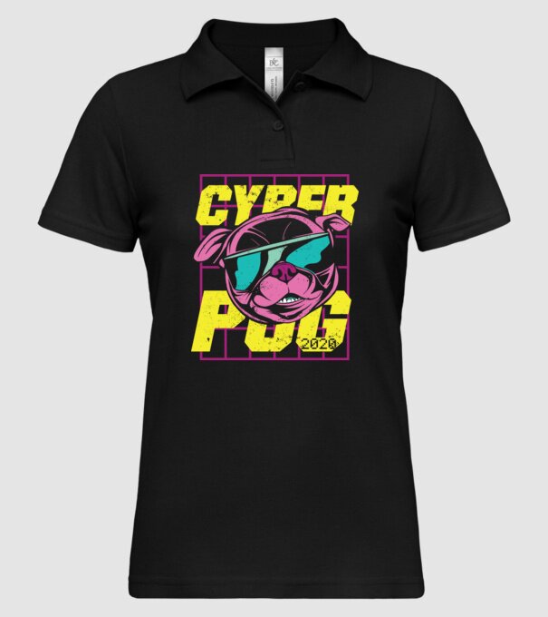 Mops Cyber Pug model negru pe tricou