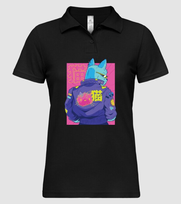 Pisică Cyberpunk model negru pe tricou