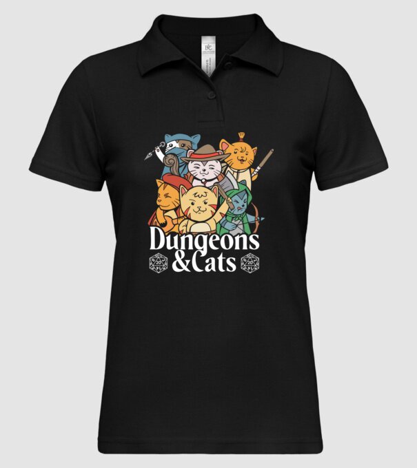 Dungeons and Cats - Joc de rol cu pisici model negru pe tricou