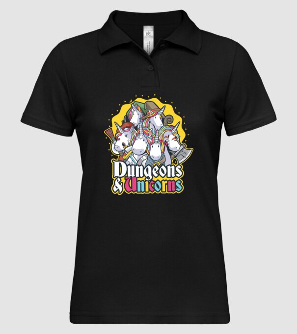 Dungeons and Unicorns model negru pe tricou